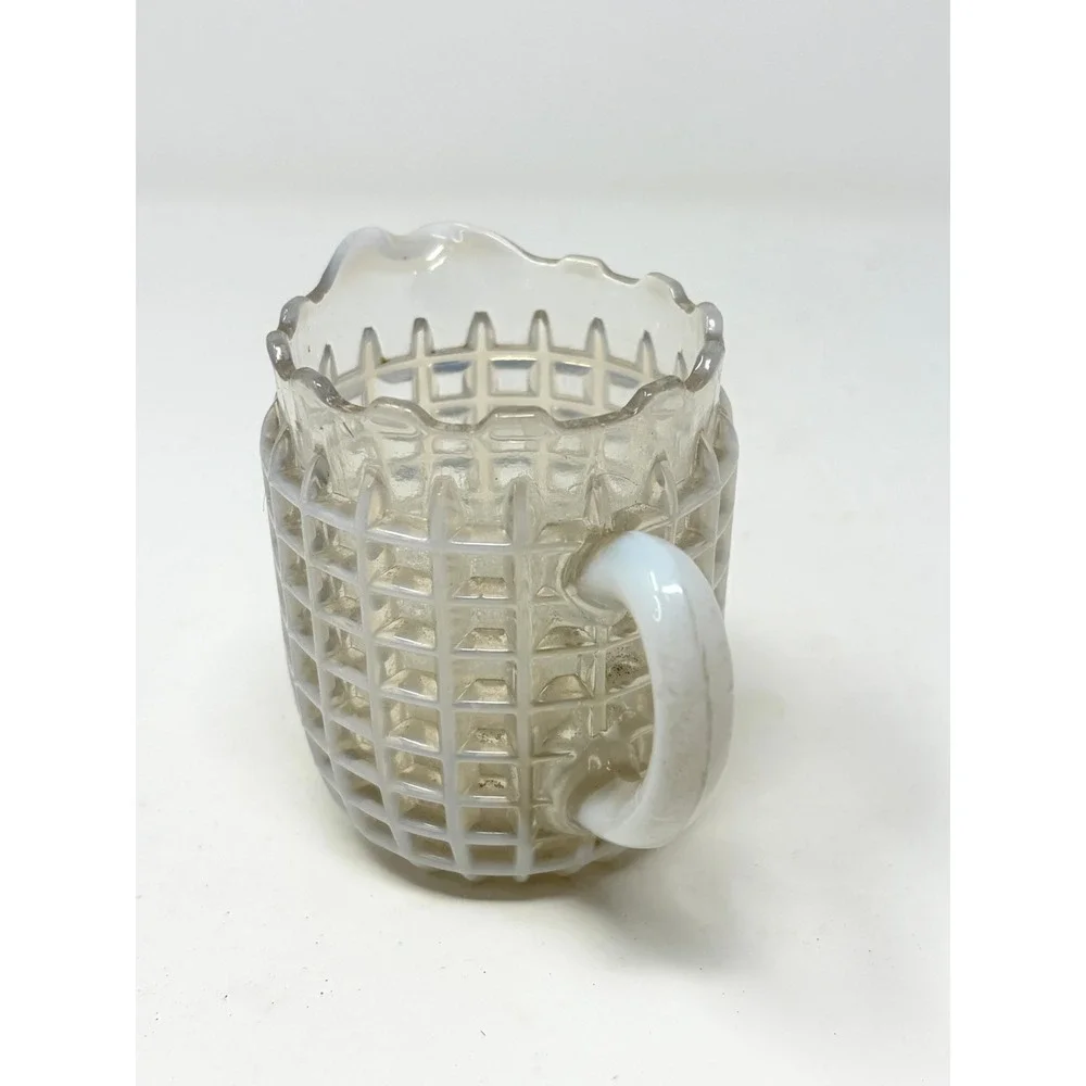 Beatty Waffle Opalescent Glass Creamer Antique 3 inch Victorian EAPG